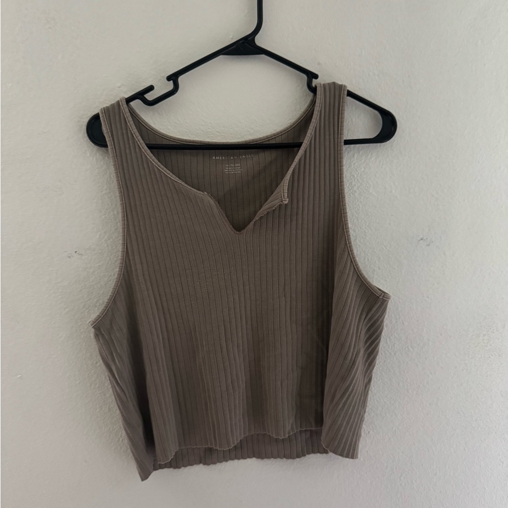 American Eagle Outfitters Taupe Ribbed Tank Top